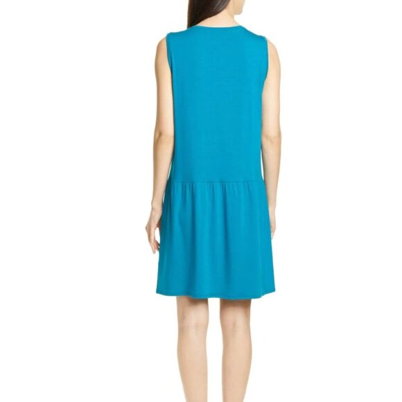 Eileen Fisher A-Line Stretch Dress Large Blue Sleeveless Drop Waist  Summer - Picture 3 of 6